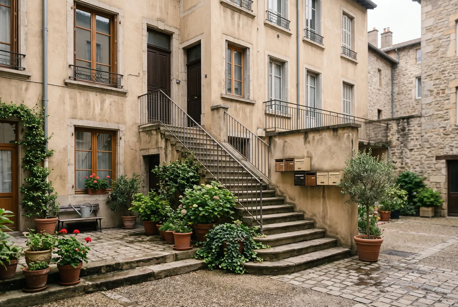 Cour intérieure d'un immeuble à Saint-Étienne